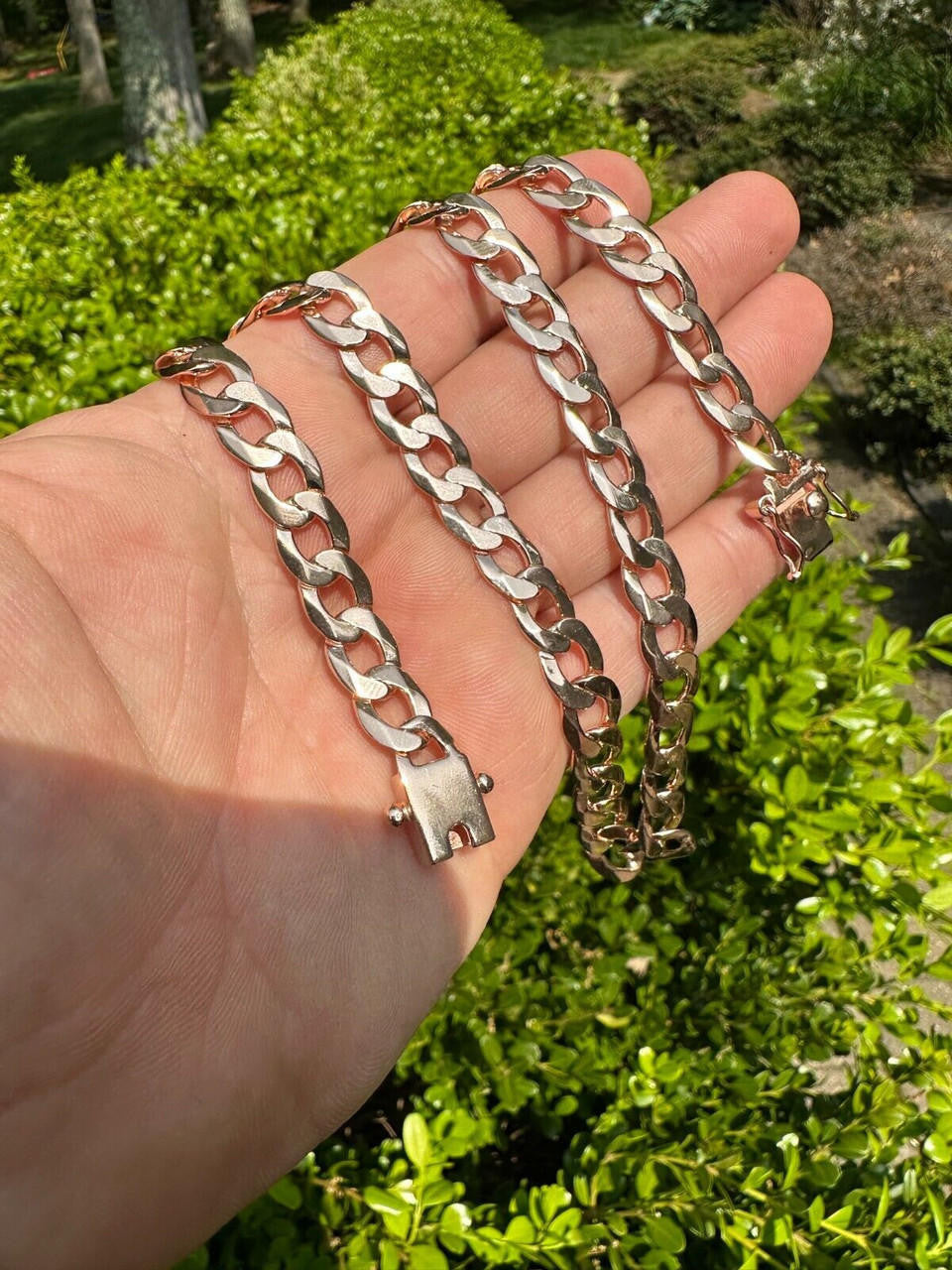 Italiano Silver, Inc. Flat Curb Cuban Link Chain Necklace 14k Rose Gold Plated 925 Silver Box Clasp