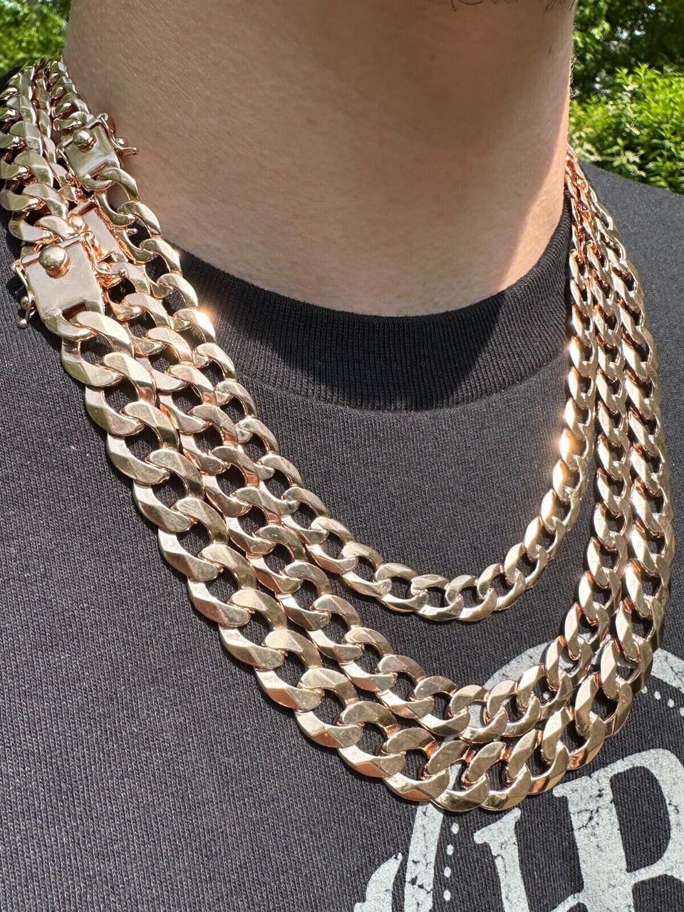 Italiano Silver, Inc. Flat Curb Cuban Link Chain Necklace 14k Rose Gold Plated 925 Silver Box Clasp