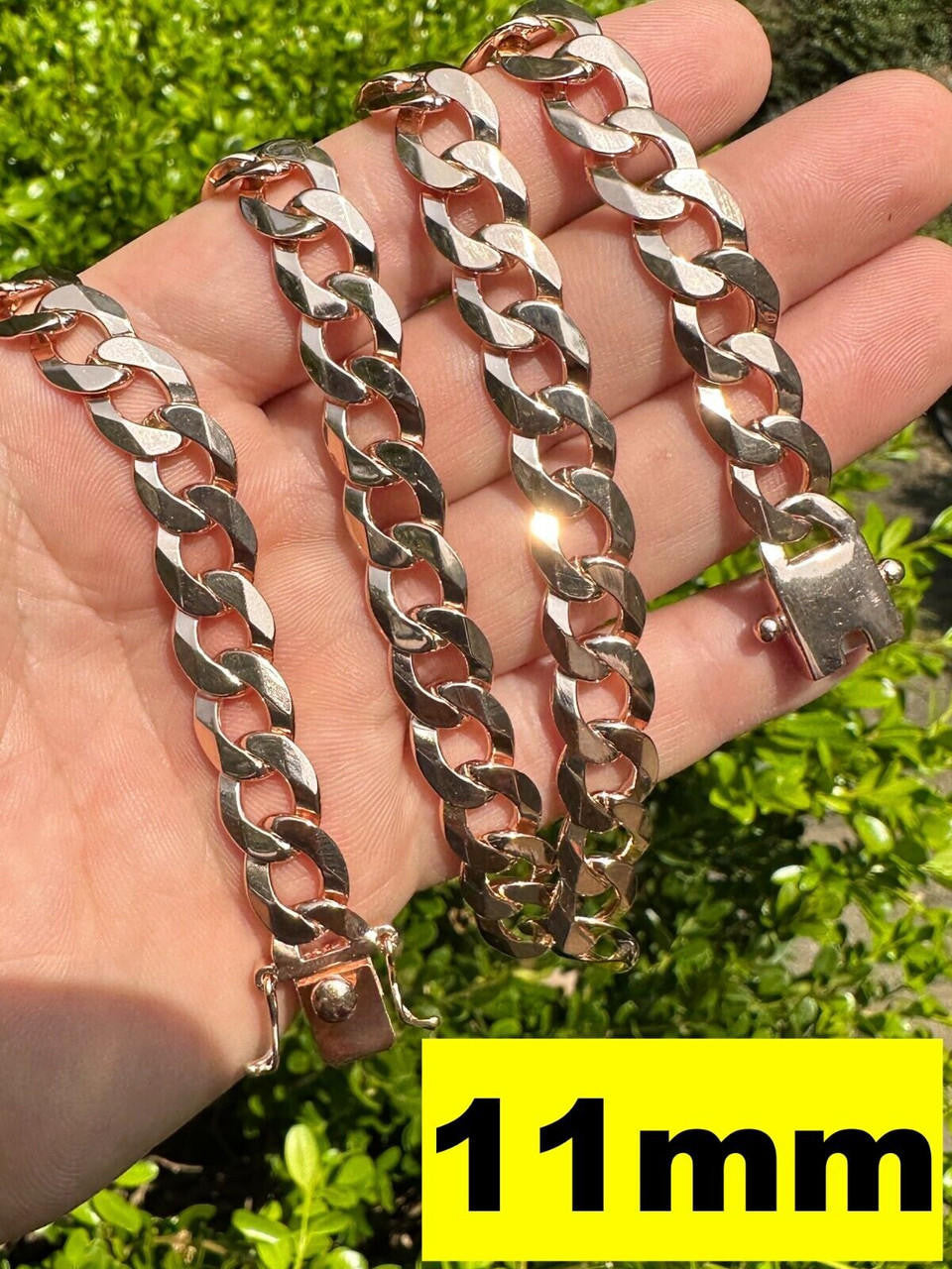 Italiano Silver, Inc. Flat Curb Cuban Link Chain Necklace 14k Rose Gold Plated 925 Silver Box Clasp