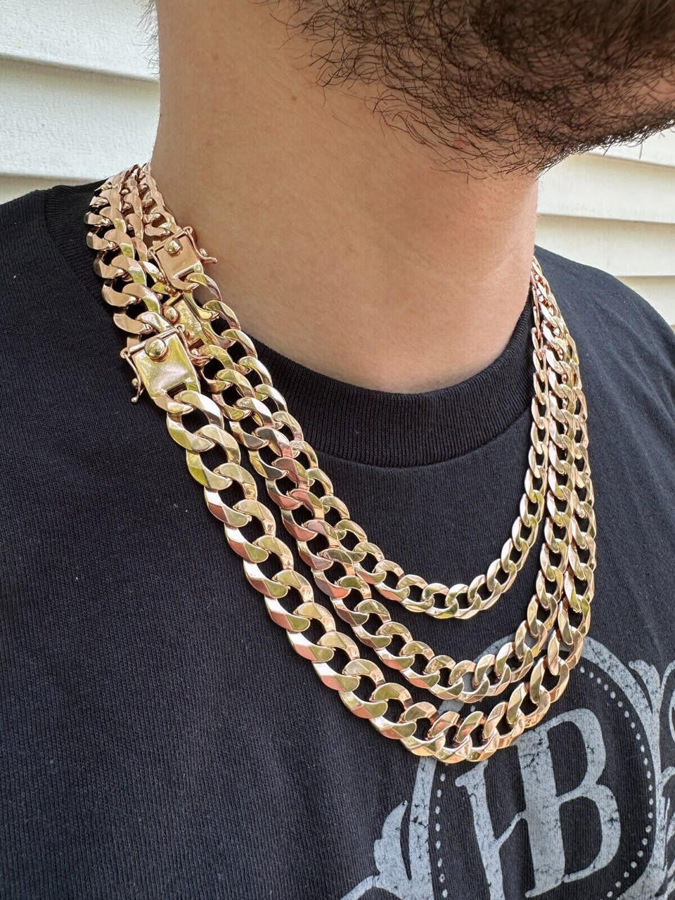 Italiano Silver, Inc. Flat Curb Cuban Link Chain Necklace 14k Rose Gold Plated 925 Silver Box Clasp