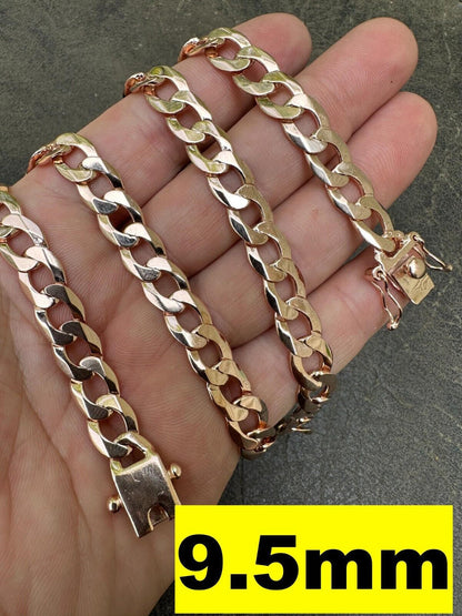Italiano Silver, Inc. Flat Curb Cuban Link Chain Necklace 14k Rose Gold Plated 925 Silver Box Clasp