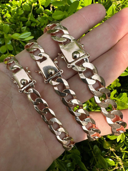 Italiano Silver, Inc. Flat Curb Cuban Link Chain Necklace 14k Rose Gold Plated 925 Silver Box Clasp