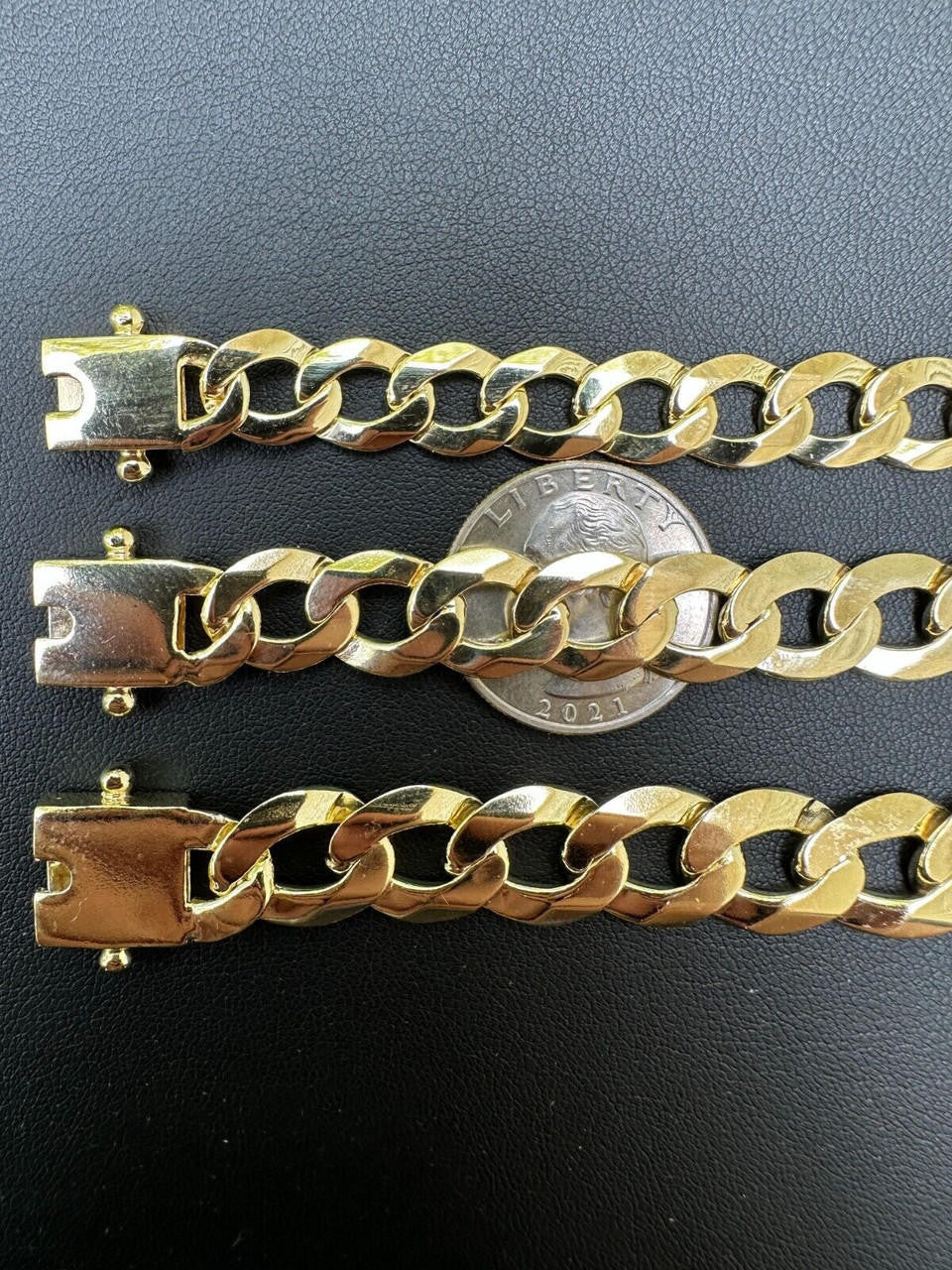 Italiano Silver, Inc. Flat Curb Cuban Link Chain Necklace Real 14k Gold Plated 925 Silver Box Clasp