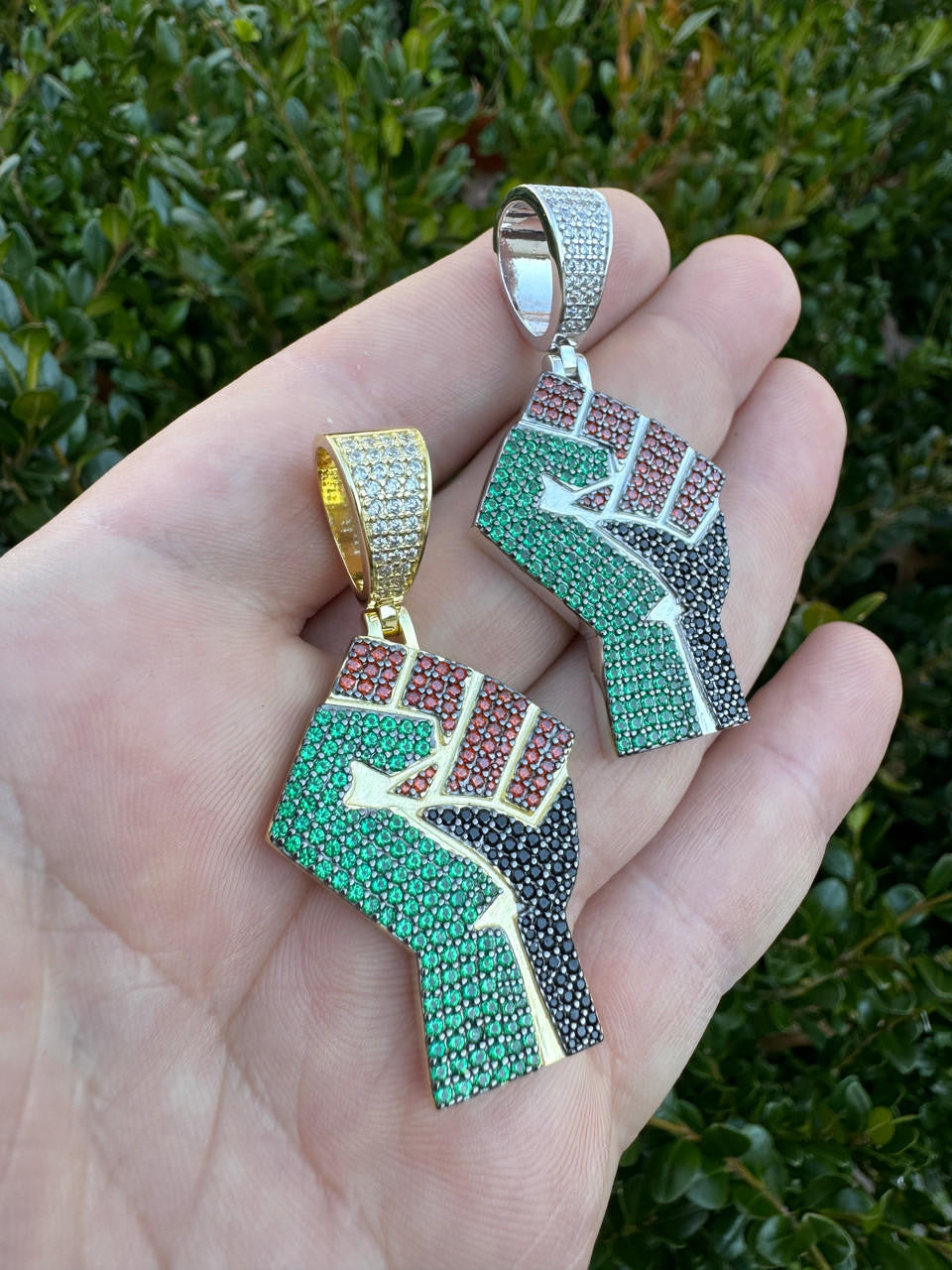 Free Palestine Fist Palestinian 925 Silver Gold Plated Pendant