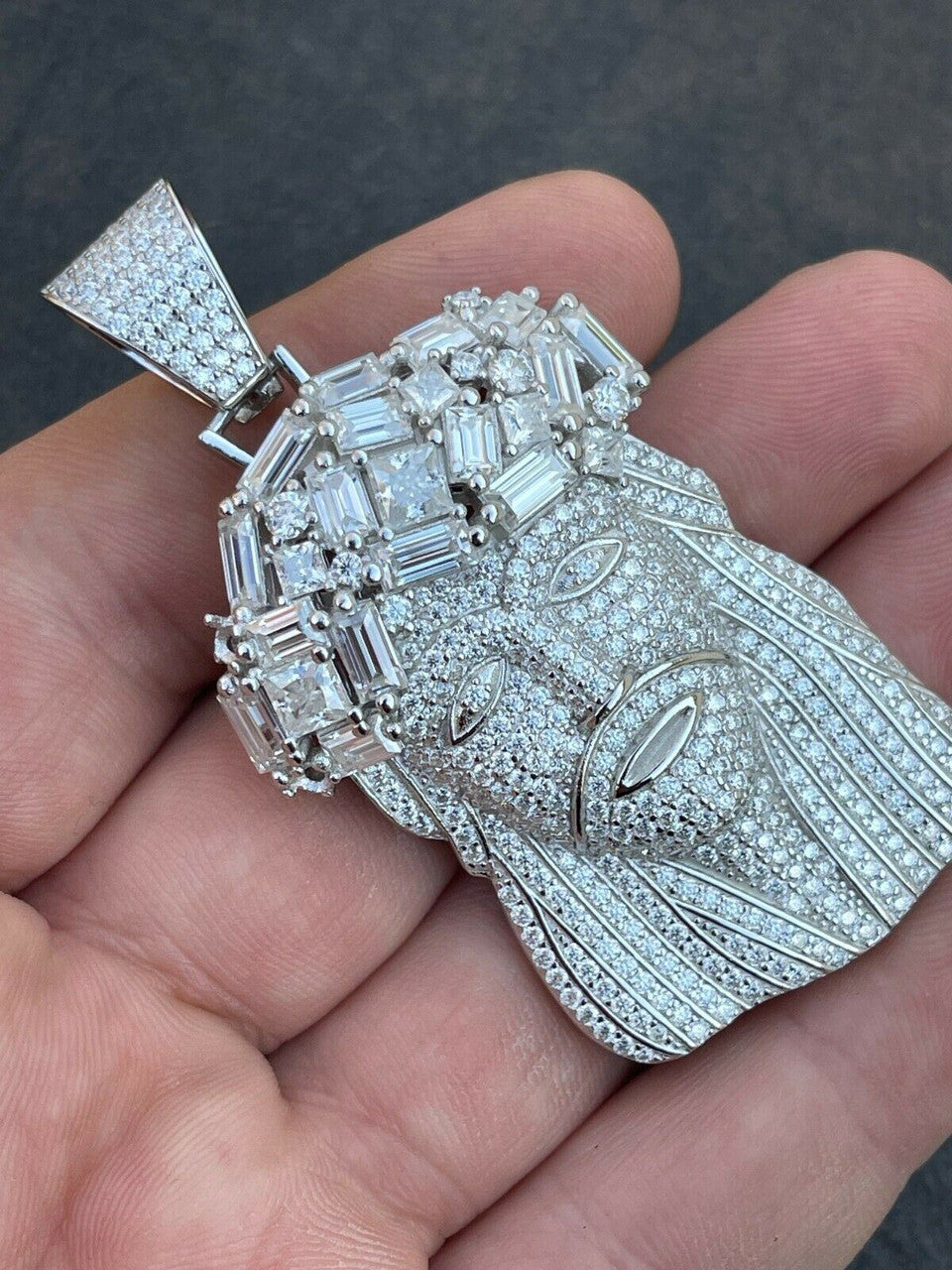 Italiano Silver, Inc Fully Iced Baguette MOISSANITE Jesus Piece Pendant Pass Diamond Test Out Hip Hop