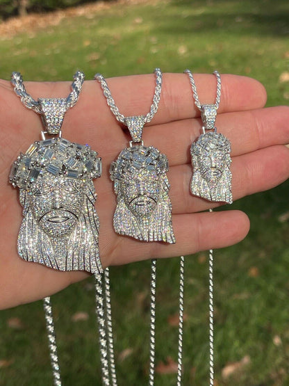 Italiano Silver, Inc Fully Iced Baguette MOISSANITE Jesus Piece Pendant Pass Diamond Test Out Hip Hop