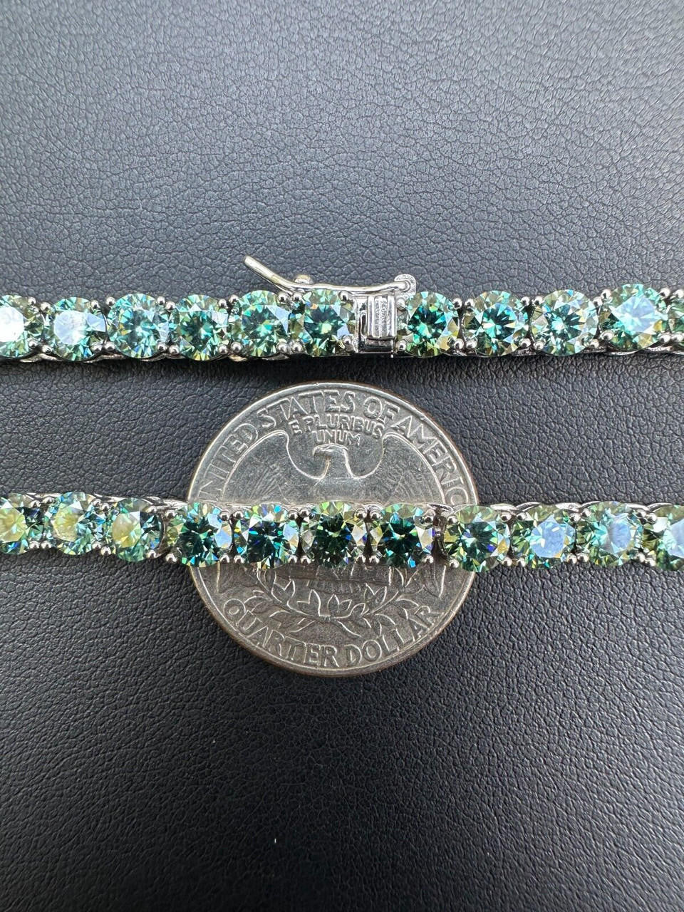 Italiano Silver, Inc. Green Tiffany Blue MOISSANITE 5mm Tennis Chain 925 Silver Iced Necklace Pass Tester