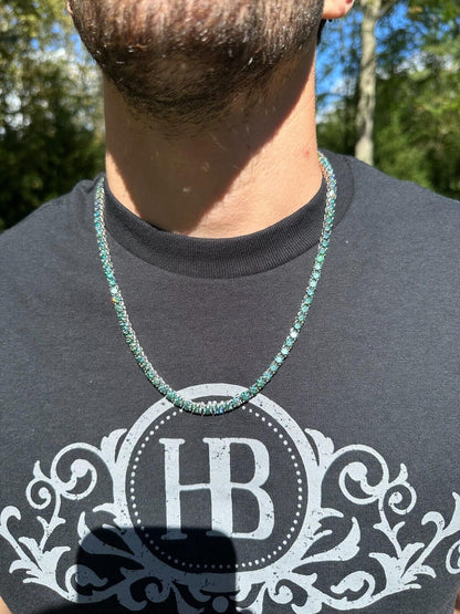Italiano Silver, Inc. Green Tiffany Blue MOISSANITE 5mm Tennis Chain 925 Silver Iced Necklace Pass Tester