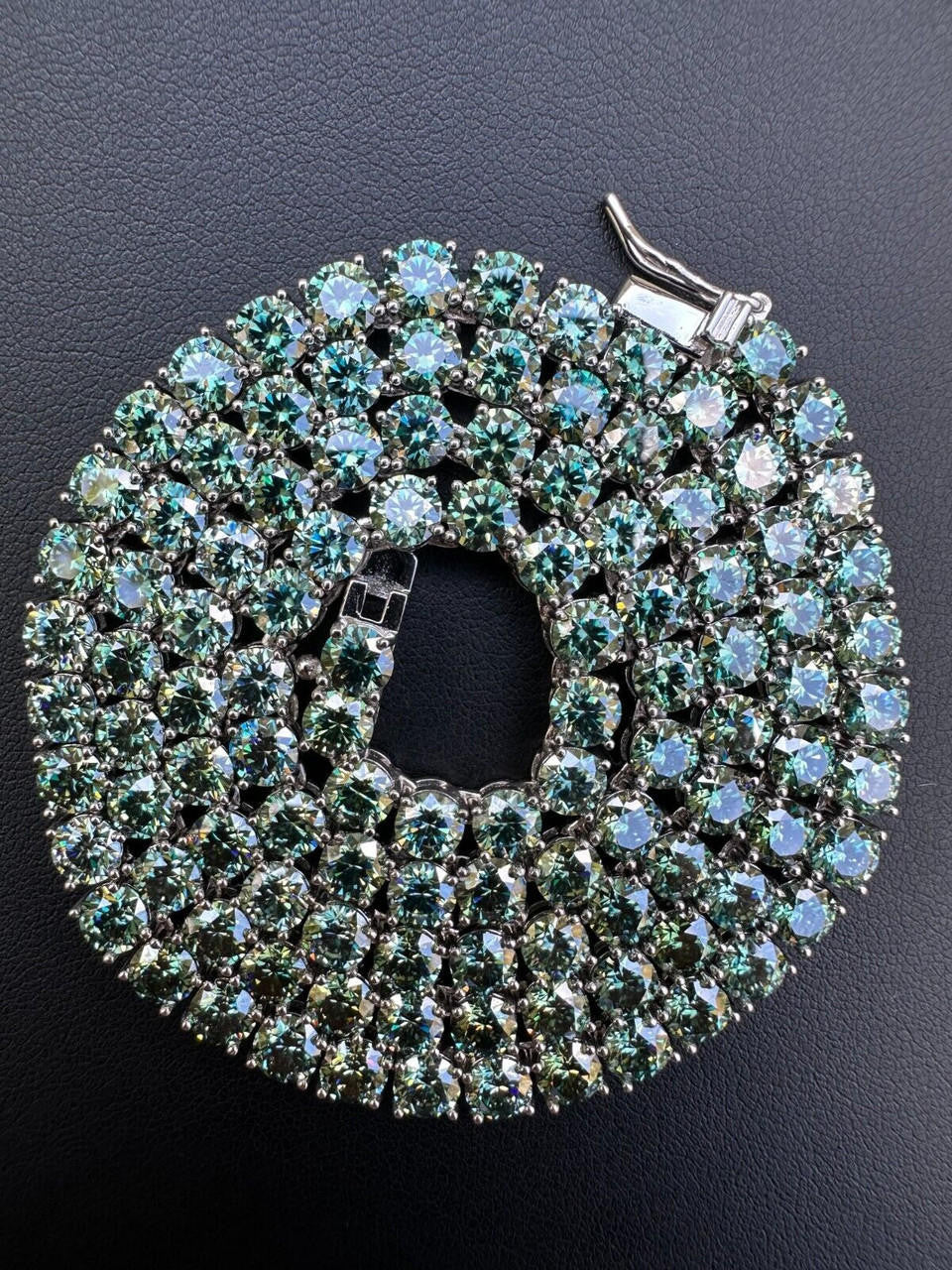 Italiano Silver, Inc. Green Tiffany Blue MOISSANITE 5mm Tennis Chain 925 Silver Iced Necklace Pass Tester