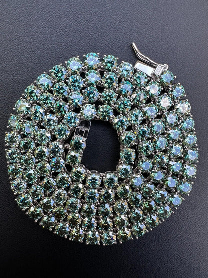 Italiano Silver, Inc. Green Tiffany Blue MOISSANITE 5mm Tennis Chain 925 Silver Iced Necklace Pass Tester