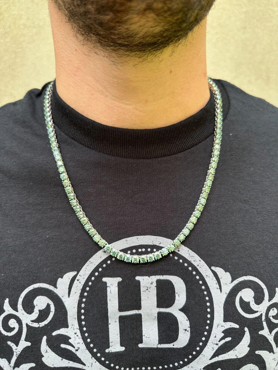 Italiano Silver, Inc. Green Tiffany Blue MOISSANITE 5mm Tennis Chain 925 Silver Iced Necklace Pass Tester