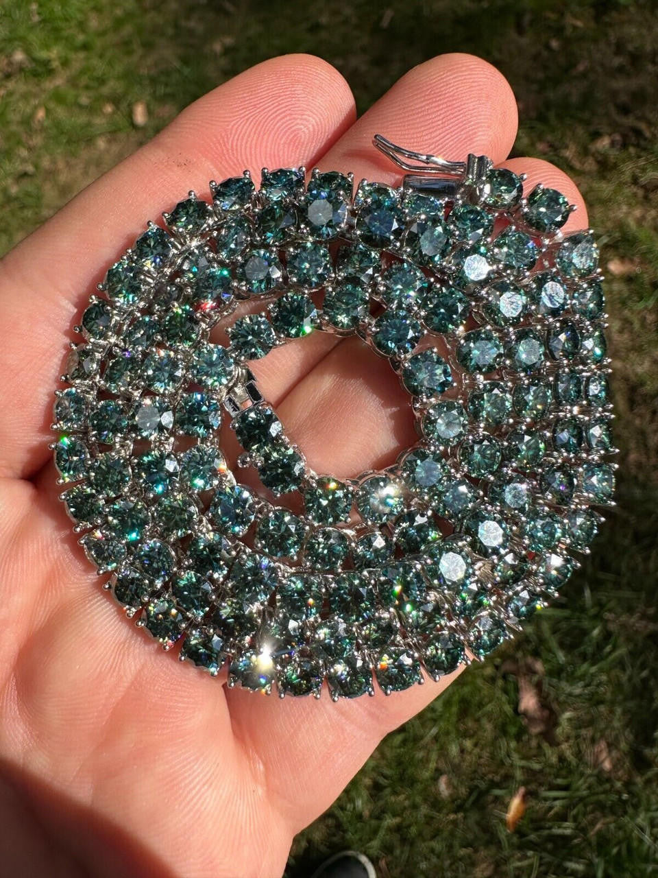 Italiano Silver, Inc. Green Tiffany Blue MOISSANITE 5mm Tennis Chain 925 Silver Iced Necklace Pass Tester