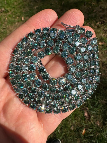 Italiano Silver, Inc. Green Tiffany Blue MOISSANITE 5mm Tennis Chain 925 Silver Iced Necklace Pass Tester