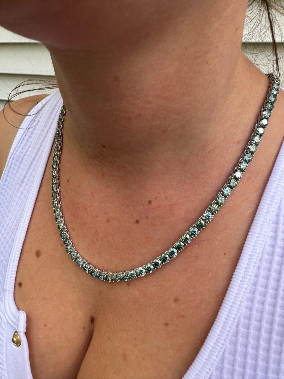 Italiano Silver, Inc. Green Tiffany Blue MOISSANITE 5mm Tennis Chain 925 Silver Iced Necklace Pass Tester