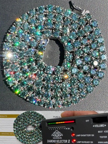 Italiano Silver, Inc. Green Tiffany Blue MOISSANITE 5mm Tennis Chain 925 Silver Iced Necklace Pass Tester