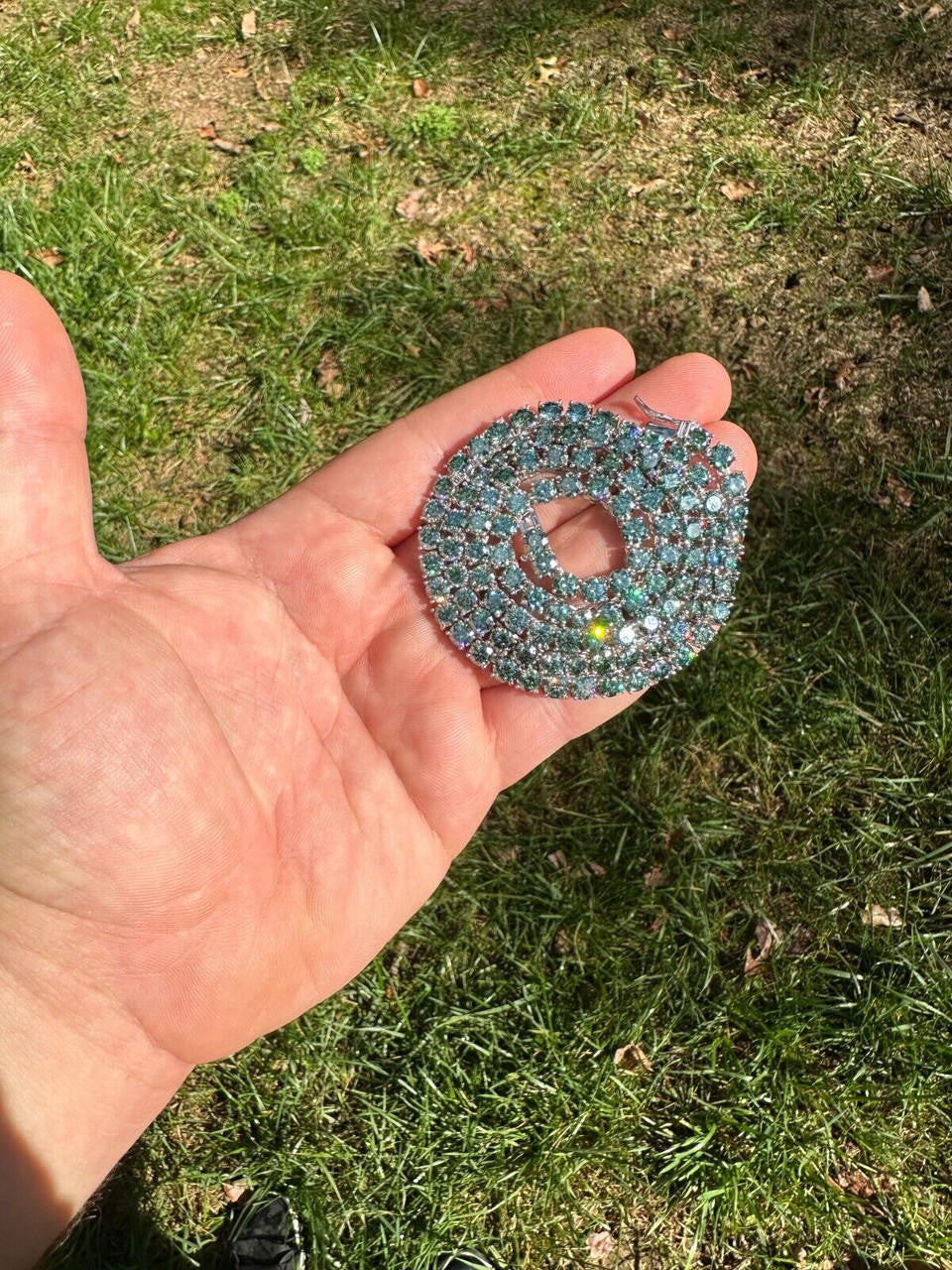 Italiano Silver, Inc. Green Tiffany Blue MOISSANITE 5mm Tennis Chain 925 Silver Iced Necklace Pass Tester