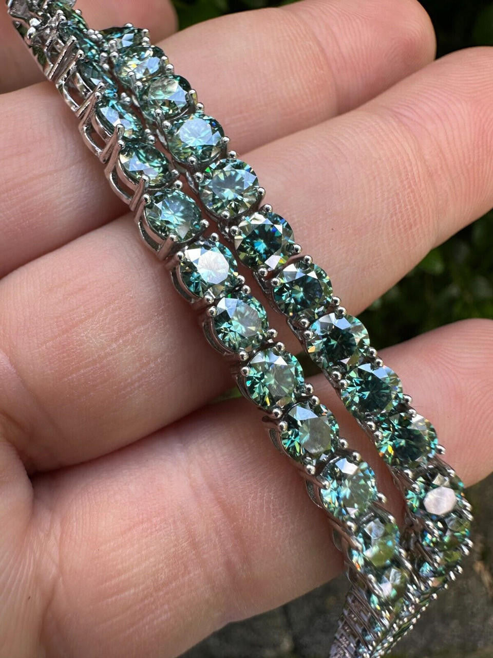 Italiano Silver, Inc. Green Tiffany Blue MOISSANITE 5mm Tennis Chain 925 Silver Iced Necklace Pass Tester