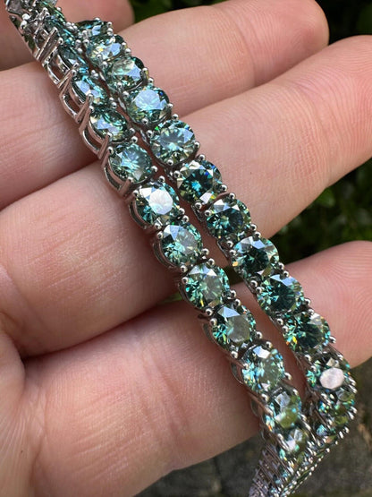 Italiano Silver, Inc. Green Tiffany Blue MOISSANITE 5mm Tennis Chain 925 Silver Iced Necklace Pass Tester