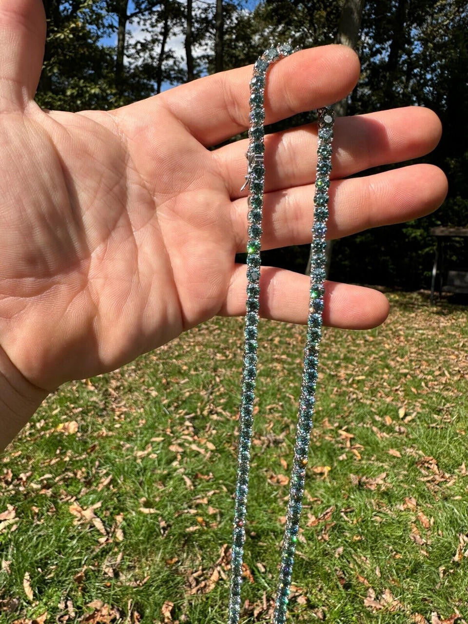 Italiano Silver, Inc. Green Tiffany Blue MOISSANITE 5mm Tennis Chain 925 Silver Iced Necklace Pass Tester