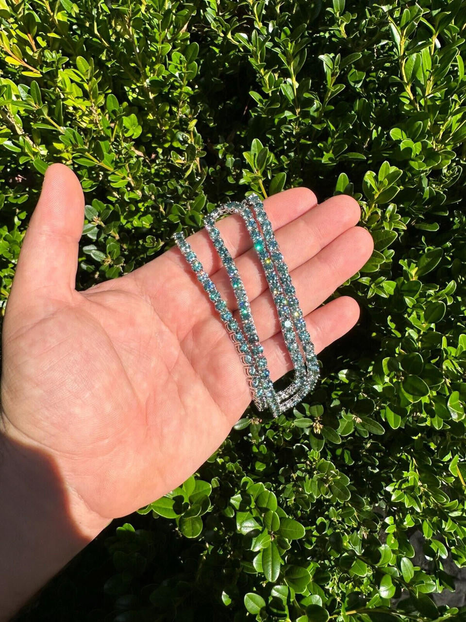 Italiano Silver, Inc. Green Tiffany Blue MOISSANITE 5mm Tennis Chain 925 Silver Iced Necklace Pass Tester