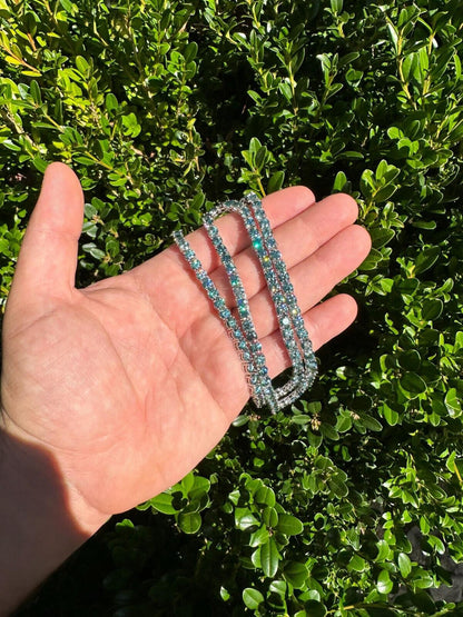 Italiano Silver, Inc. Green Tiffany Blue MOISSANITE 5mm Tennis Chain 925 Silver Iced Necklace Pass Tester
