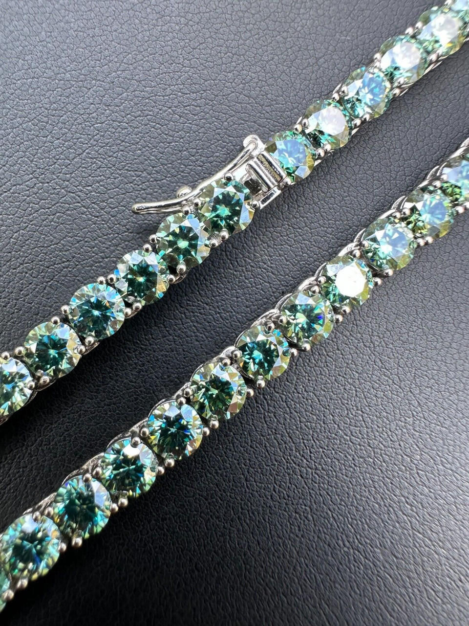Italiano Silver, Inc. Green Tiffany Blue MOISSANITE 5mm Tennis Chain 925 Silver Iced Necklace Pass Tester