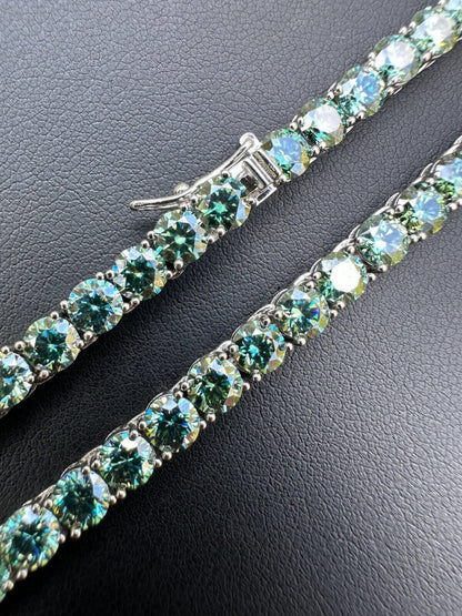 Italiano Silver, Inc. Green Tiffany Blue MOISSANITE 5mm Tennis Chain 925 Silver Iced Necklace Pass Tester