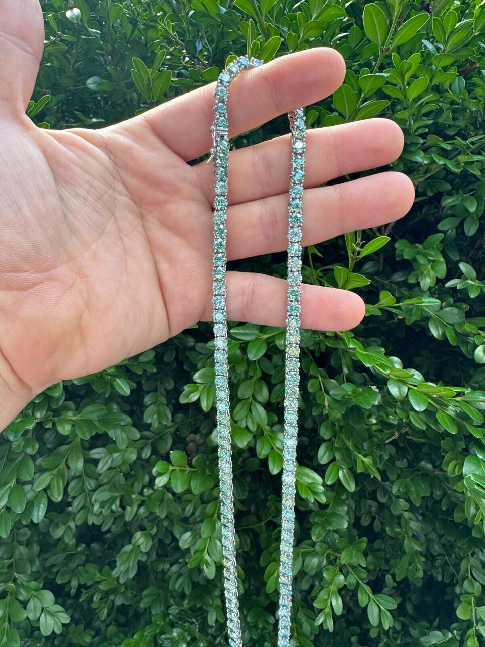 Italiano Silver, Inc. Green Tiffany Blue MOISSANITE 5mm Tennis Chain 925 Silver Iced Necklace Pass Tester