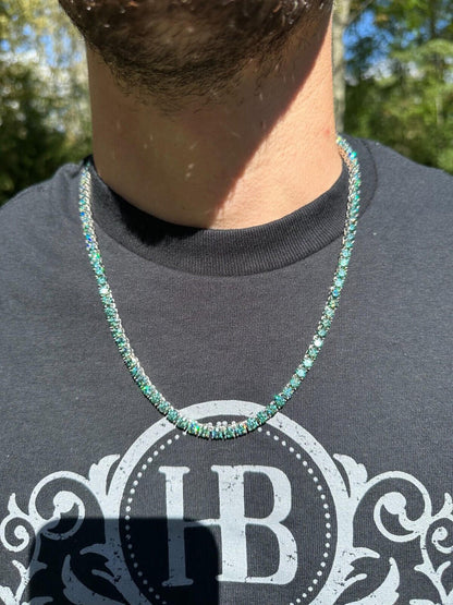 Italiano Silver, Inc. Green Tiffany Blue MOISSANITE 5mm Tennis Chain 925 Silver Iced Necklace Pass Tester