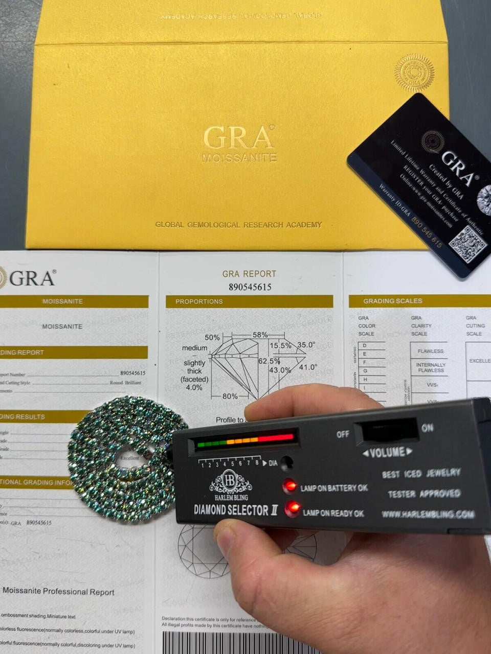 Italiano Silver, Inc. Green Tiffany Blue MOISSANITE 5mm Tennis Chain 925 Silver Iced Necklace Pass Tester