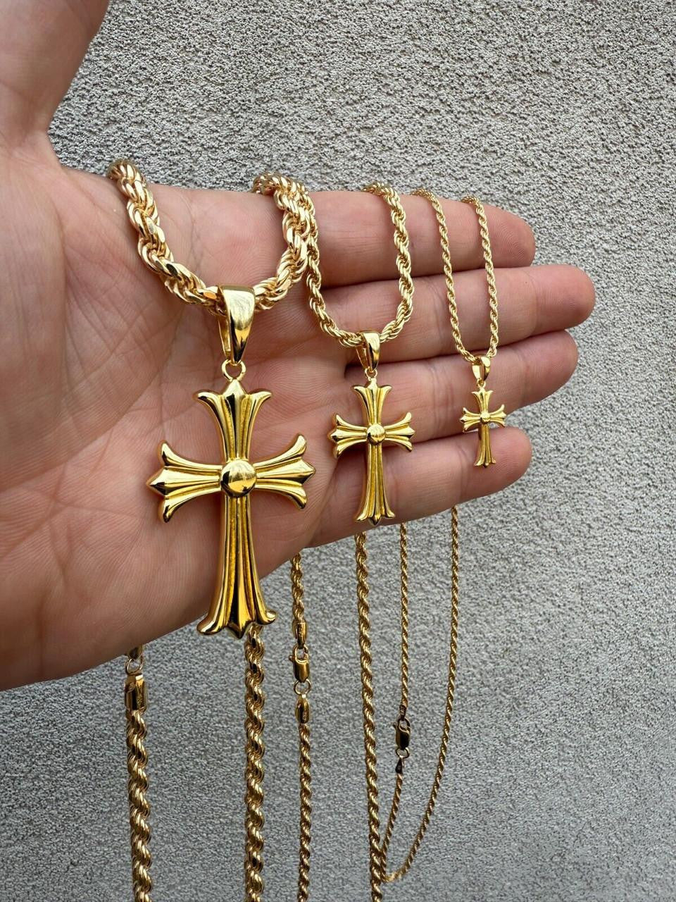 Italiano Silver, Inc. Hearts Chrome Cross Pendant - 14k Gold Vermeil 925 Silver - 3 Sizes 1"-2.5"