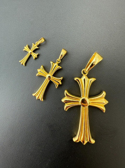 Italiano Silver, Inc. Hearts Chrome Cross Pendant - 14k Gold Vermeil 925 Silver - 3 Sizes 1"-2.5"