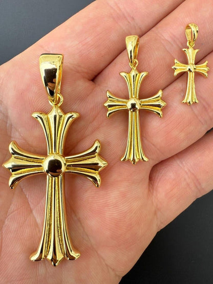 Italiano Silver, Inc. Hearts Chrome Cross Pendant - 14k Gold Vermeil 925 Silver - 3 Sizes 1"-2.5"