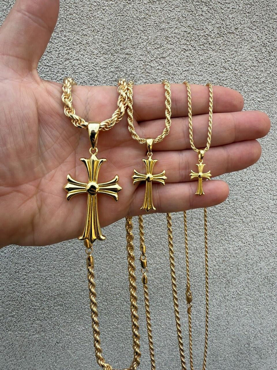 Italiano Silver, Inc. Hearts Chrome Cross Pendant - 14k Gold Vermeil 925 Silver - 3 Sizes 1"-2.5"