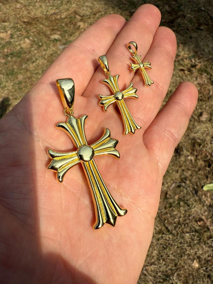 Italiano Silver, Inc. Hearts Chrome Cross Pendant - 14k Gold Vermeil 925 Silver - 3 Sizes 1"-2.5"