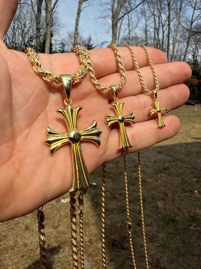 Italiano Silver, Inc. Hearts Chrome Cross Pendant - 14k Gold Vermeil 925 Silver - 3 Sizes 1"-2.5"