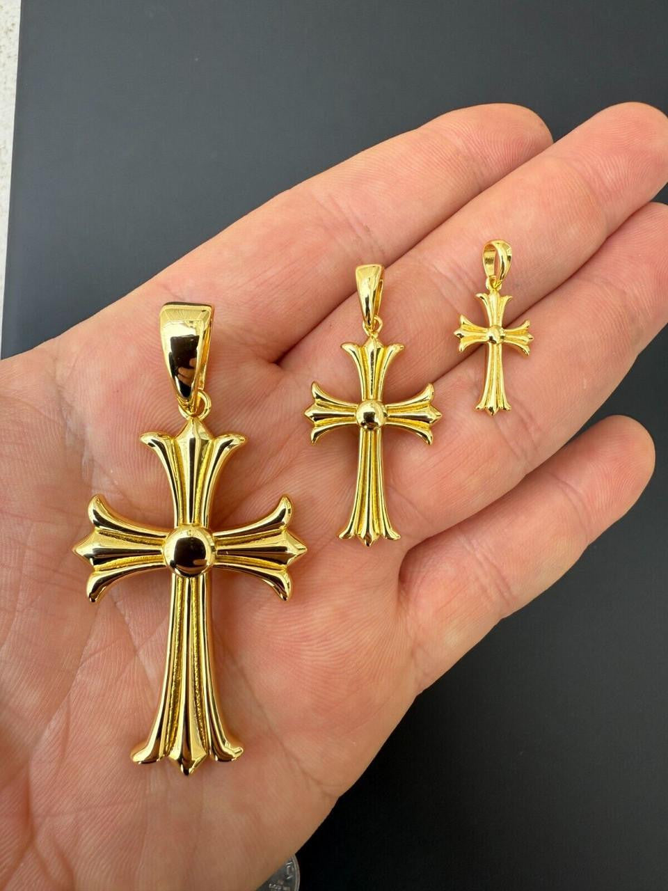 Italiano Silver, Inc. Hearts Chrome Cross Pendant - 14k Gold Vermeil 925 Silver - 3 Sizes 1"-2.5"