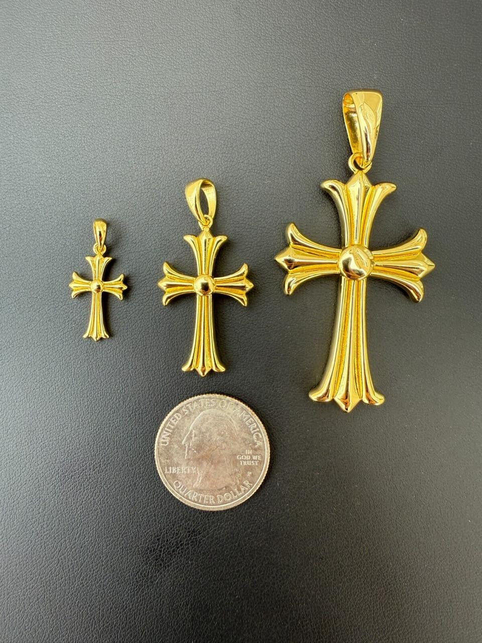 Italiano Silver, Inc. Hearts Chrome Cross Pendant - 14k Gold Vermeil 925 Silver - 3 Sizes 1"-2.5"