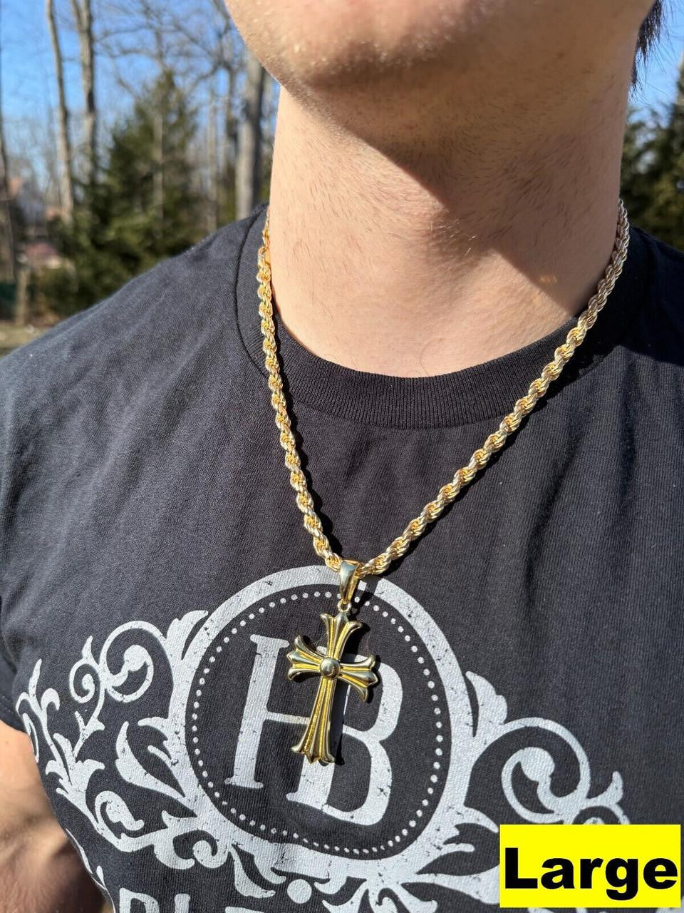 Hearts Chrome Cross Pendant - 14k Gold Vermeil 925 Silver - 3