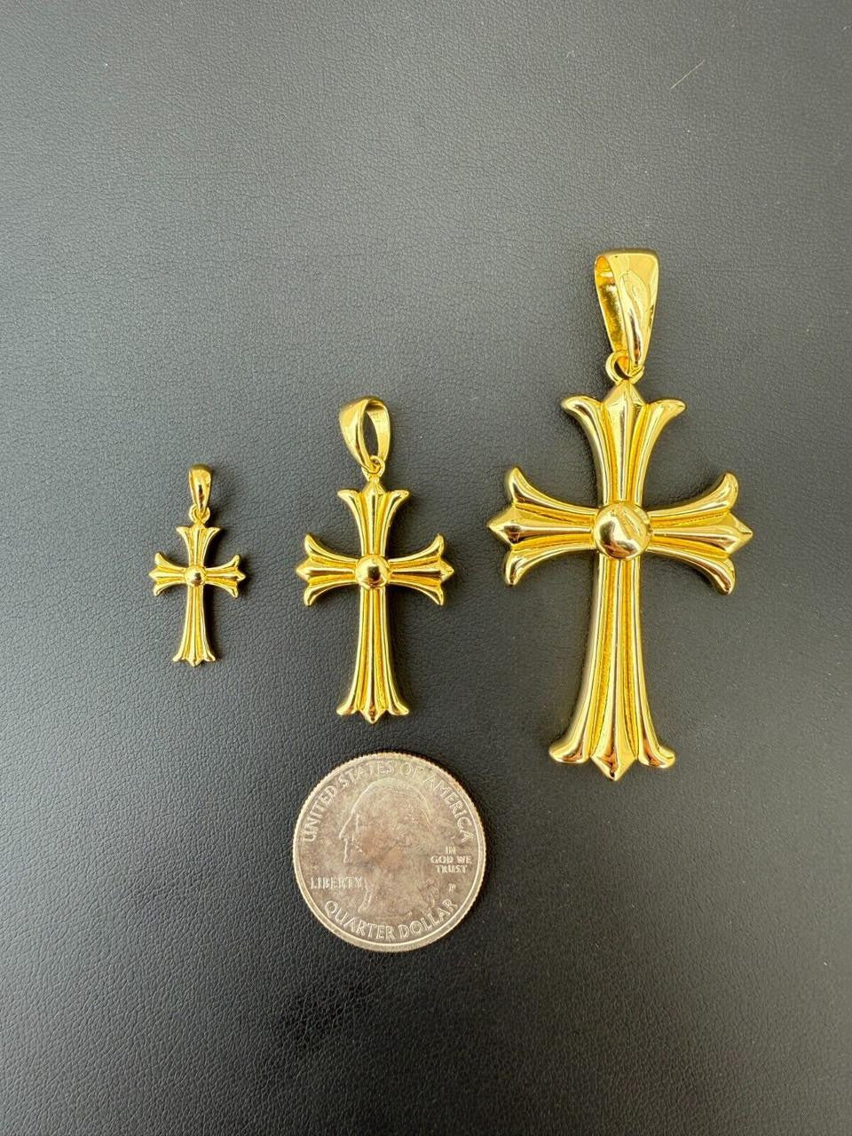 Italiano Silver, Inc. Hearts Chrome Cross Pendant - 14k Gold Vermeil 925 Silver - 3 Sizes 1"-2.5"