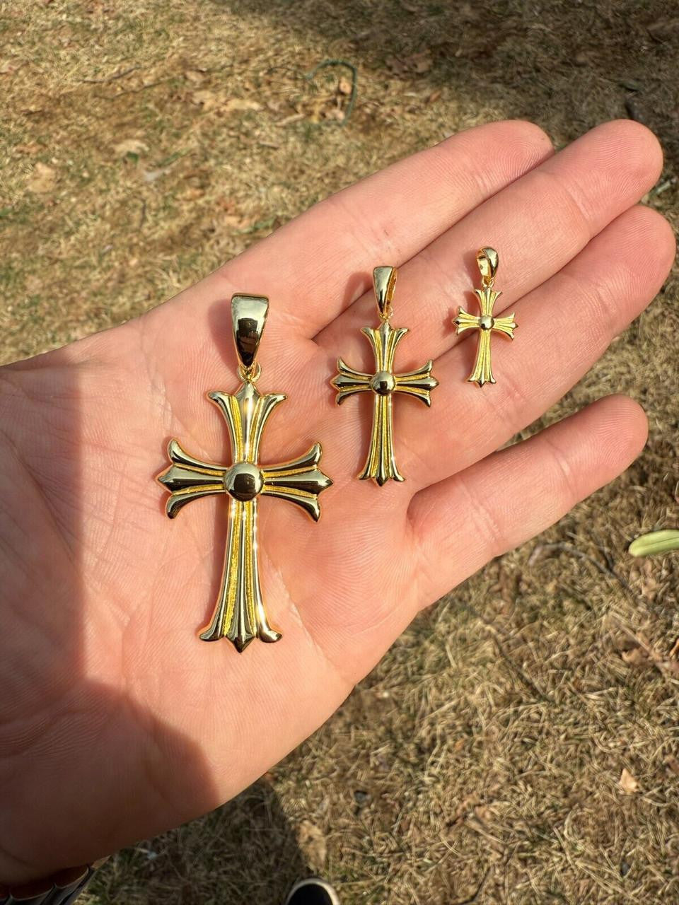 Italiano Silver, Inc. Hearts Chrome Cross Pendant - 14k Gold Vermeil 925 Silver - 3 Sizes 1"-2.5"