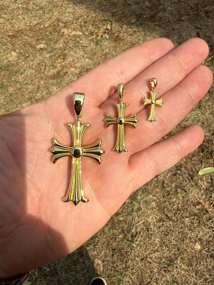 Italiano Silver, Inc. Hearts Chrome Cross Pendant - 14k Gold Vermeil 925 Silver - 3 Sizes 1"-2.5"