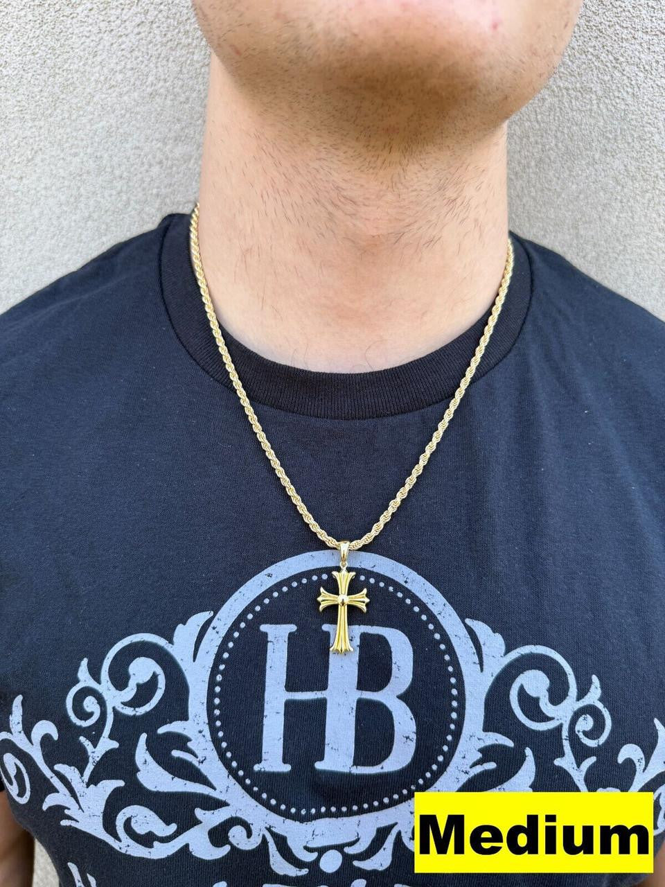 Italiano Silver, Inc. Hearts Chrome Cross Pendant - 14k Gold Vermeil 925 Silver - 3 Sizes 1"-2.5"