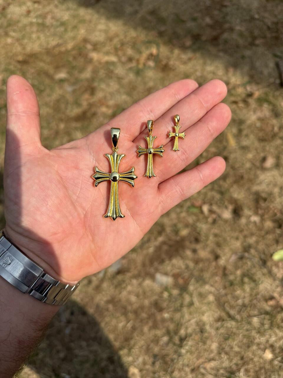 Italiano Silver, Inc. Hearts Chrome Cross Pendant - 14k Gold Vermeil 925 Silver - 3 Sizes 1"-2.5"