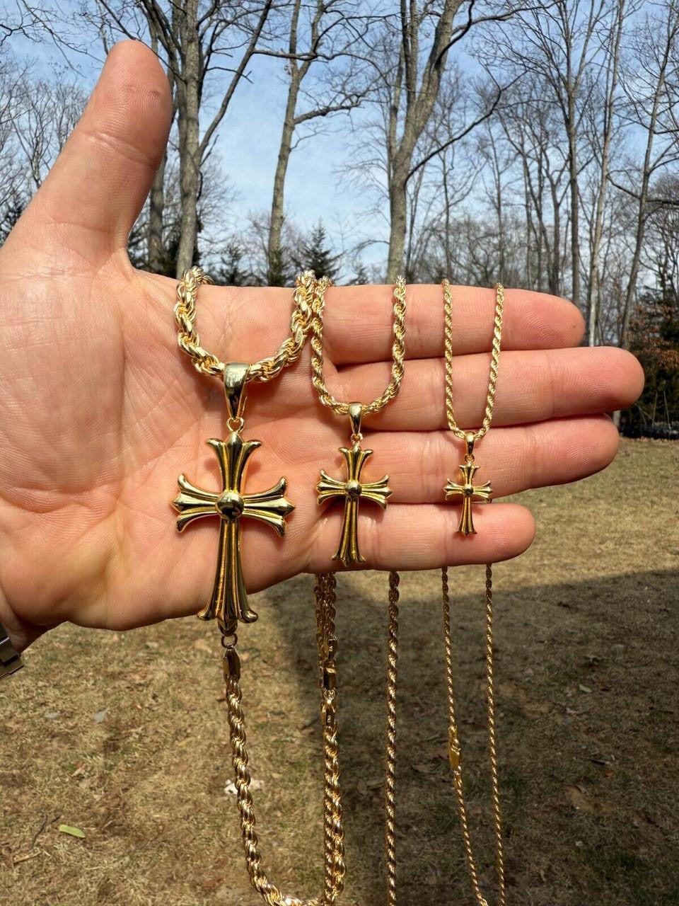 Italiano Silver, Inc. Hearts Chrome Cross Pendant - 14k Gold Vermeil 925 Silver - 3 Sizes 1"-2.5"