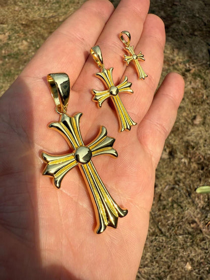 Italiano Silver, Inc. Hearts Chrome Cross Pendant - 14k Gold Vermeil 925 Silver - 3 Sizes 1"-2.5"