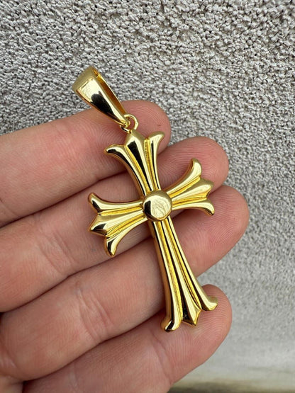 Italiano Silver, Inc. Hearts Chrome Cross Pendant - 14k Gold Vermeil 925 Silver - 3 Sizes 1"-2.5"