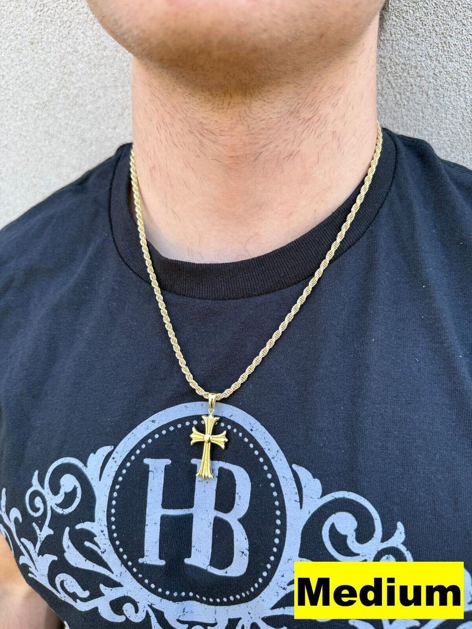 Italiano Silver, Inc. Hearts Chrome Cross Pendant - 14k Gold Vermeil 925 Silver - 3 Sizes 1"-2.5"