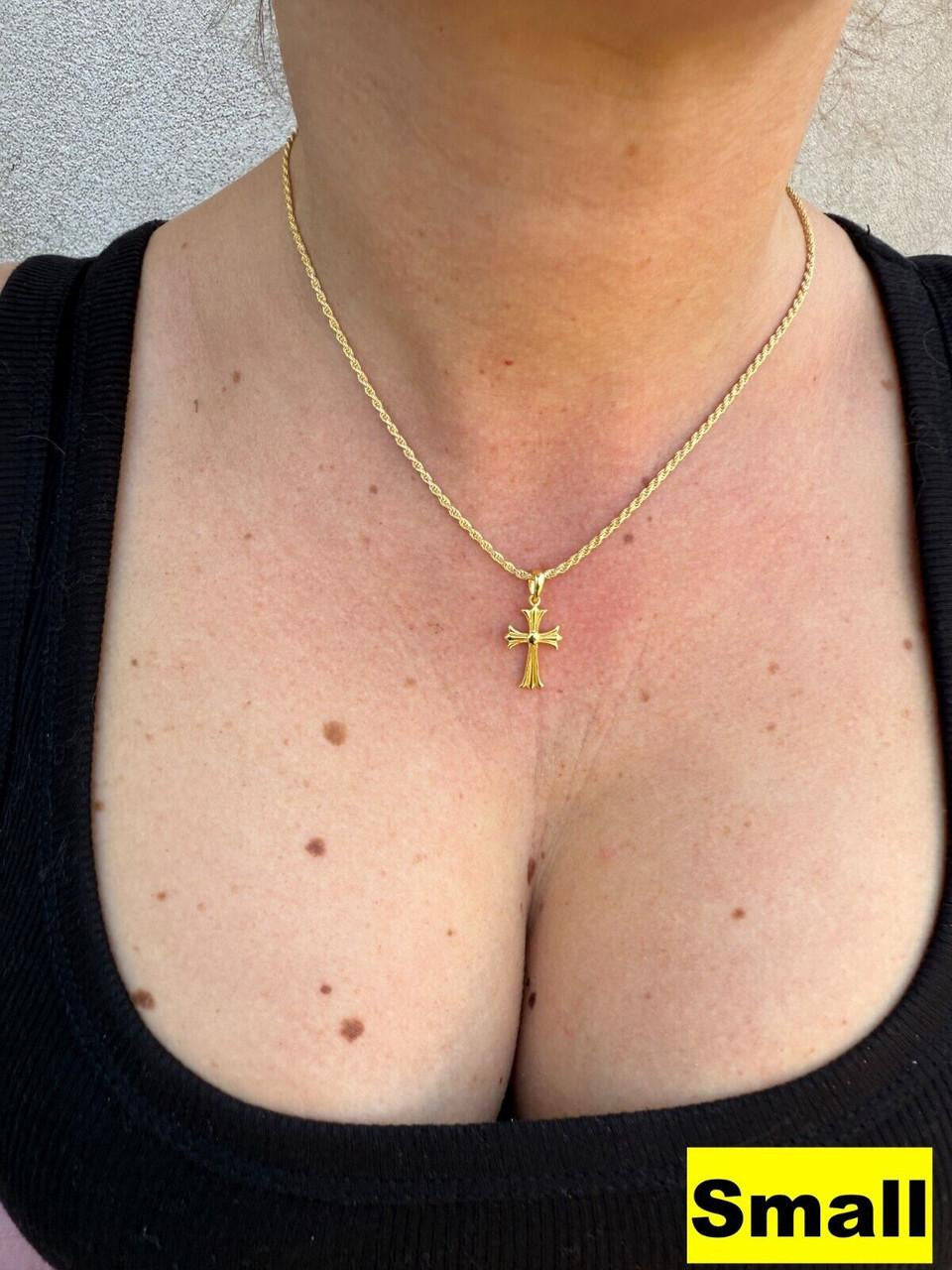 Italiano Silver, Inc. Hearts Chrome Cross Pendant - 14k Gold Vermeil 925 Silver - 3 Sizes 1"-2.5"