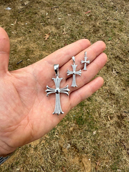 Italiano Silver, Inc. Hearts Chrome Cross Pendant - 925 Silver - 3 Sizes 1"-2.5"